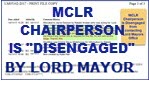 MCLR Chairperson "DISENGAGED" by Brisbane Lord Mayor